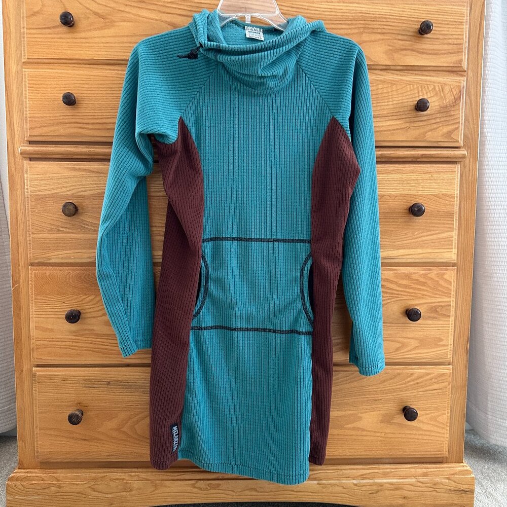 Melanzana MicroGrid V2 Hoody Dress Small Turquoise/Bark like new preowned